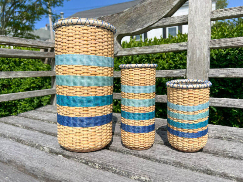 Ombre Blue Multi-Stripe - Nantucket Basket Wine Cooler - Image 4