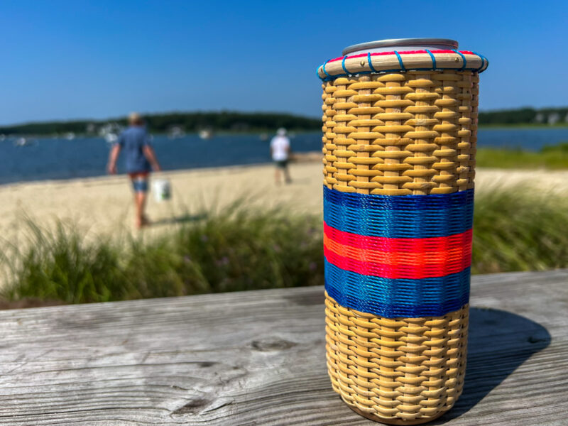 Blue + Teal + Neon Pink + Coral Stripes - Slim 12oz Can Koozie - Image 2